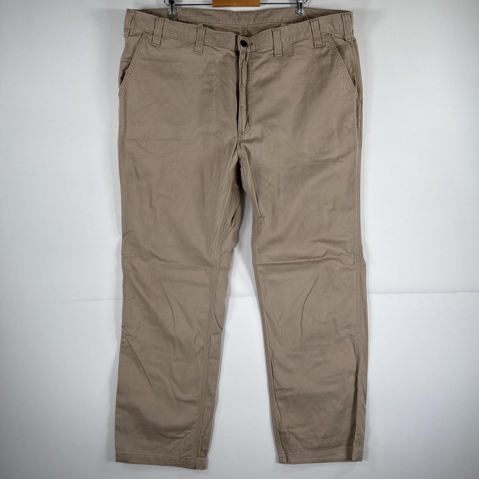 古着 カーハート Carhartt ワークパンツ 作業着 チノパン ワンポイント ロゴ ストレート 大きいサイズ w44 L31  ベージュ メンズ