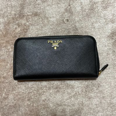 PRADA Saffiano Leather Round Long Wallet "Black"