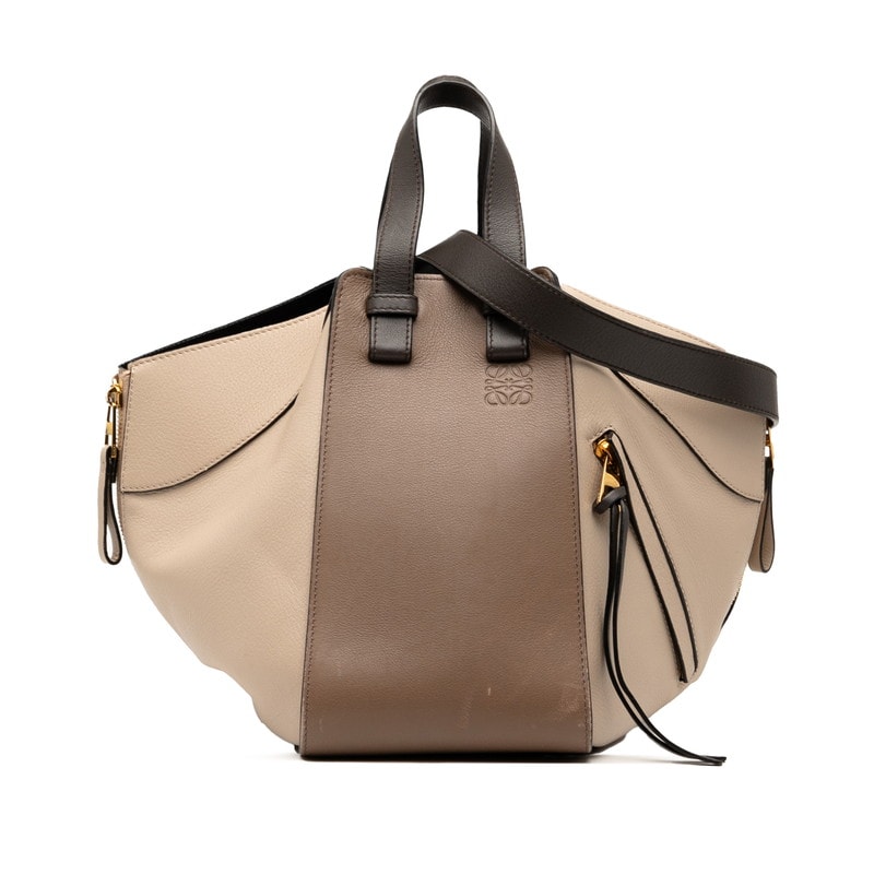 ロエベ アナグラム ハンモック スモール ハンドバッグ ショルダーバッグ 2WAY ベージュ ブラウン レザー レディース LOEWE 【中古】