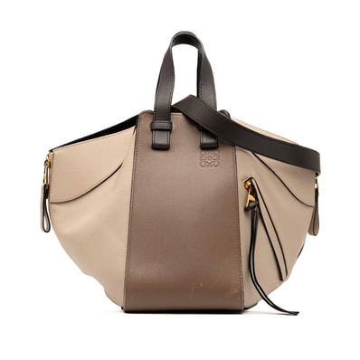 ロエベ アナグラム ハンモック スモール ハンドバッグ ショルダーバッグ 2WAY ベージュ ブラウン レザー レディース LOEWE 【中古】