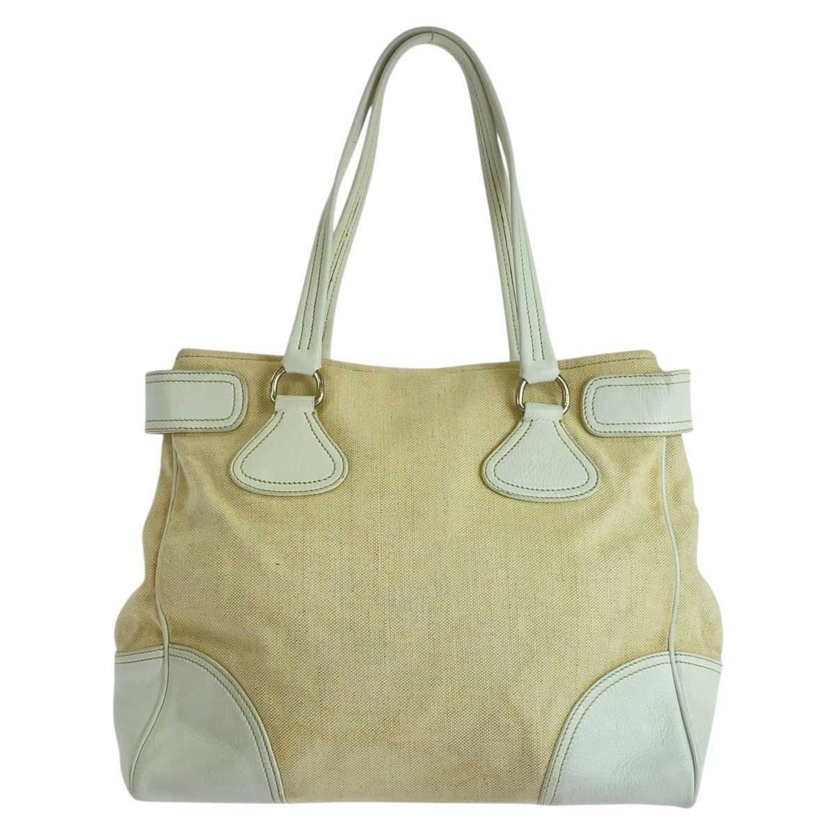 もしもし　PRADA トートバッグ　三角ロゴプレート　キャンバス　アイボリー もしもし PRADA トートバッグ 三角ロゴプレート キャンバス