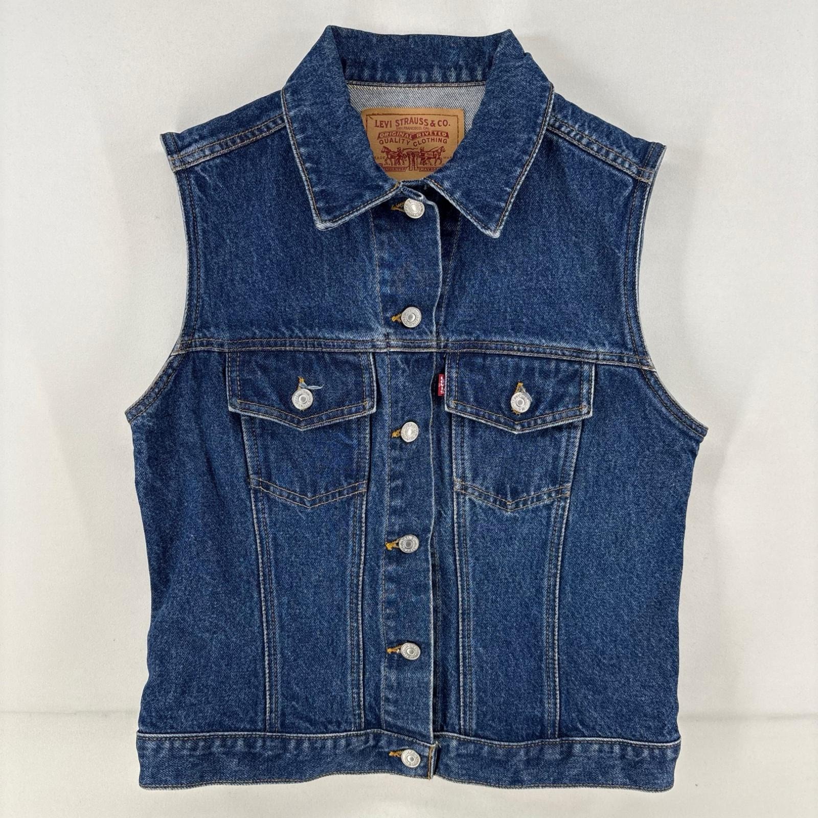 古着 リーバイス Levi's デニム ベスト 胸ポケット カナダ製 M  ブルー レディース