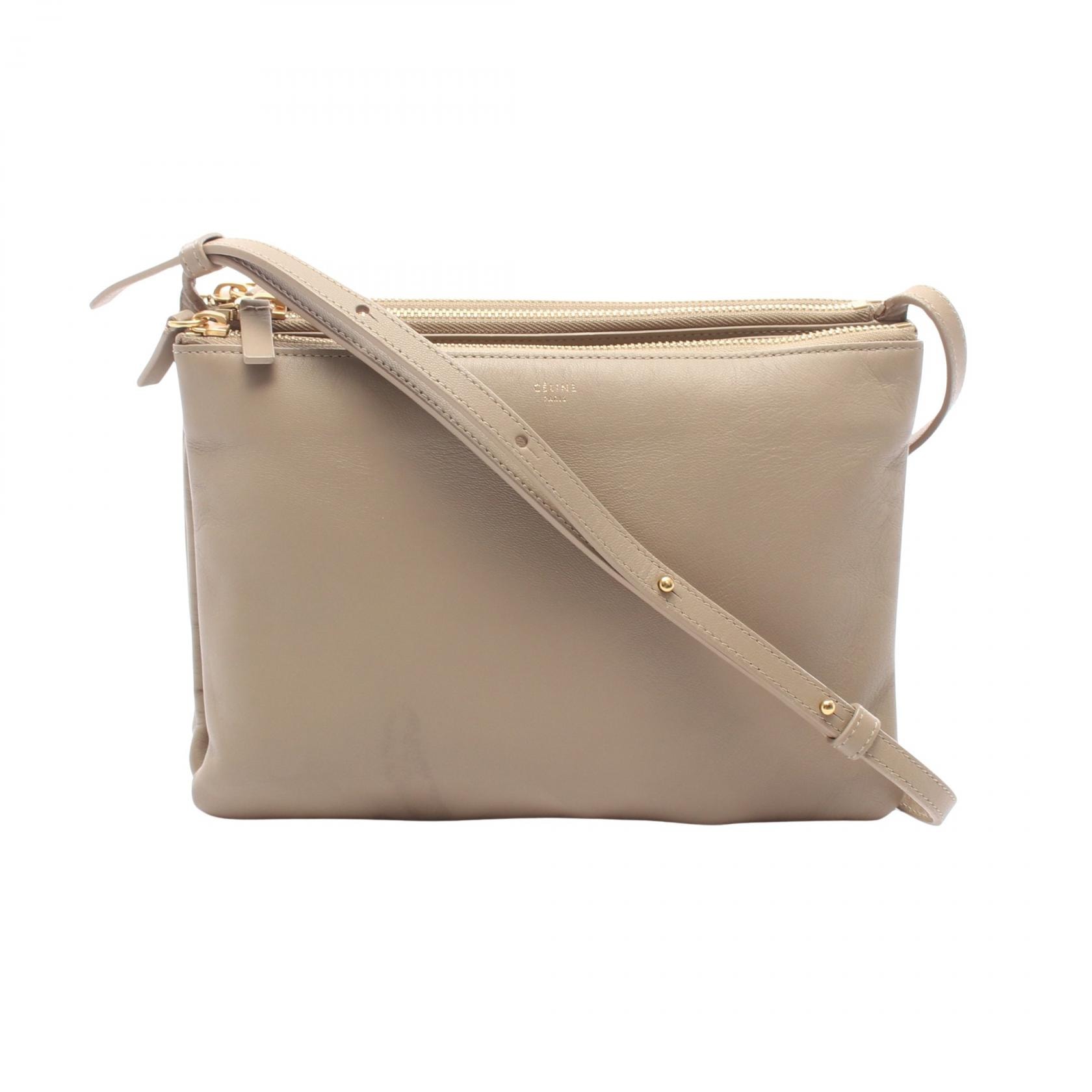 セリーヌ CELINE TRIO LARGE トリオ ラージ ショルダーバッグ バッグ レザー レディース ベージュ系 171453 【中古】
