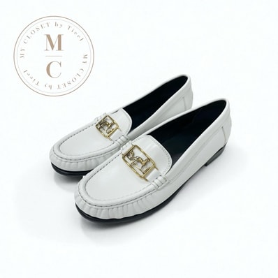 エルメス HERMES ケッシー ローファー 革靴 靴 シューズ レザー ホワイト 白 ゴールド カレーシュ バックル