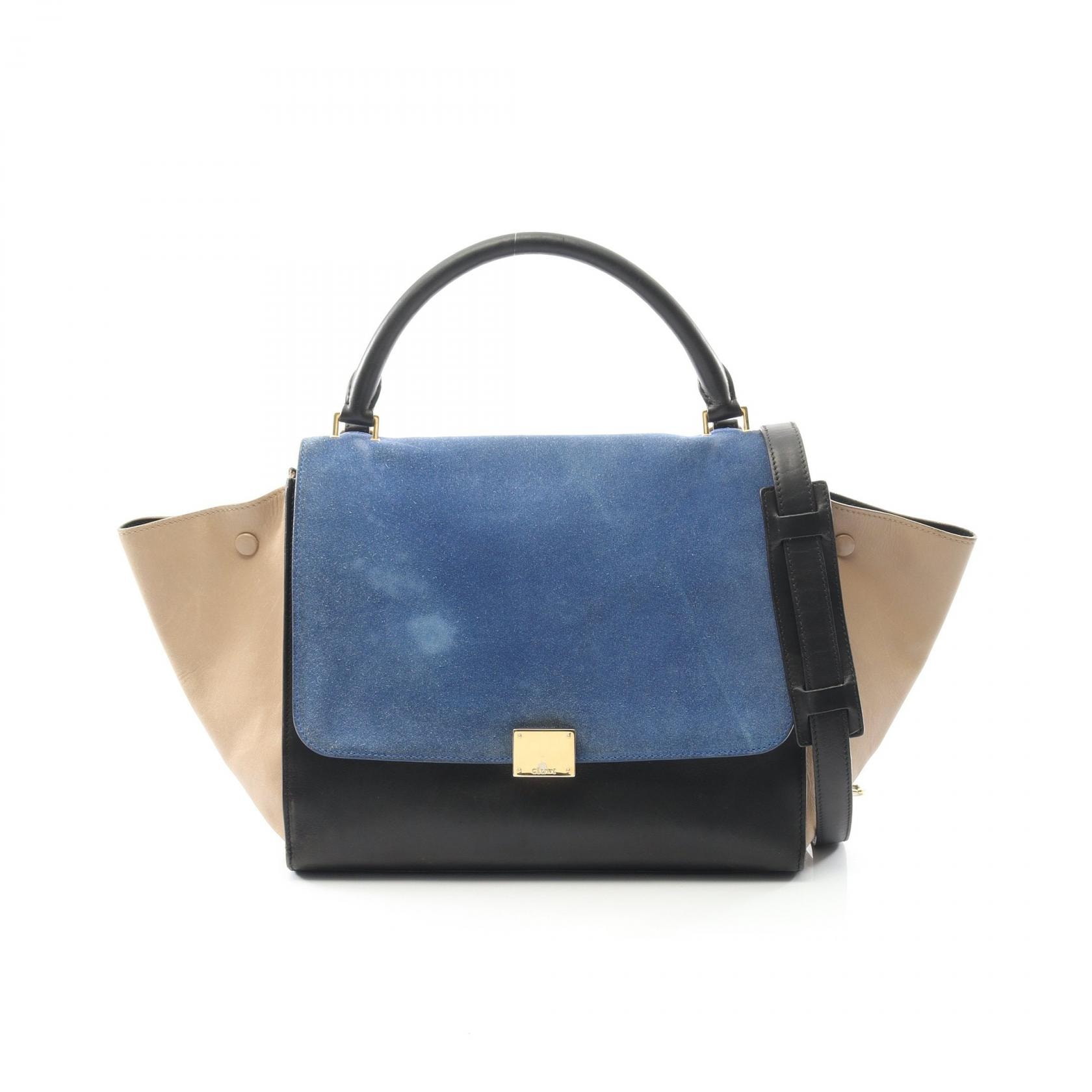 セリーヌ CELINE トラペーズ ミディアム ハンドバッグ バッグ レザー スウェード レディース ブラック系 / ブルー系 / ベージュ系 【中古】