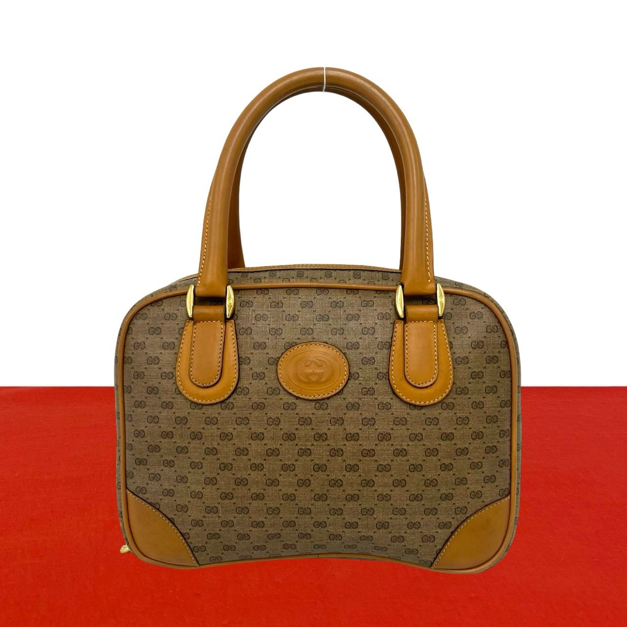 GUCCI グッチ マイクロGG ロゴ 柄 レザー PVC ハンドバッグ ブラウン
 36606