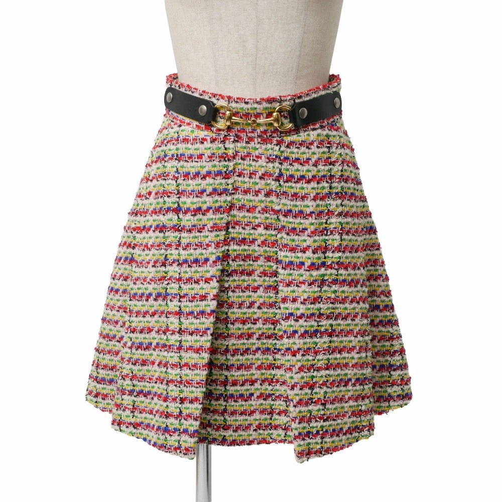■美品■GUCCI グッチ スカート ホースビット ツイード フレアスカート ブランド古着【中古】20260403/RA8677