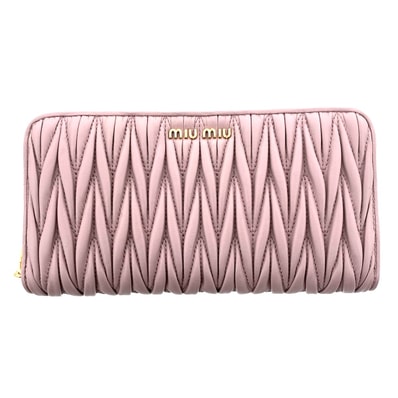 【値下げ】MIUMIU ミュウミュウ マテラッセ レザー ロングウォレット 長財布 5ML506 レザー ピンク ゴールド金具 レディース【中古】