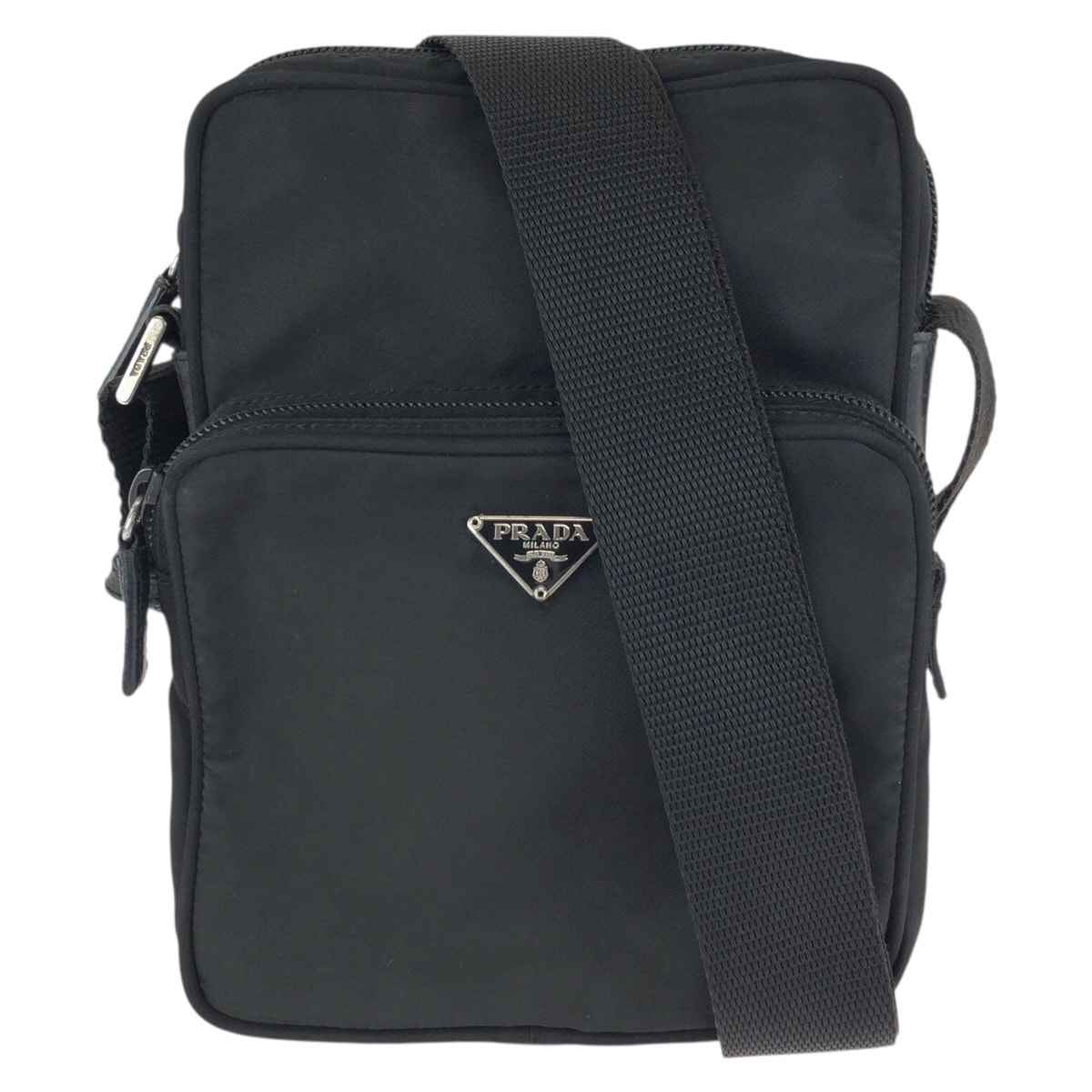 PRADA プラダ テスート 三角ロゴプレート ブラック 黒 シルバー金具 ナイロン ショルダーバッグ ポシェット 602784 【中古】