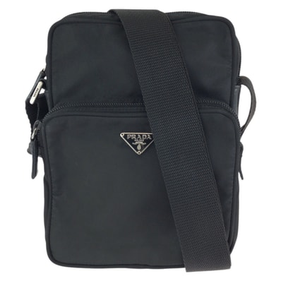 PRADA プラダ テスート 三角ロゴプレート ブラック 黒 シルバー金具 ナイロン ショルダーバッグ ポシェット 602784 【中古】