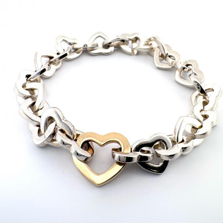 ティファニー TIFFANY&Co. ブレスレット ハートリンク 750YG/SV925 チェーン シルバー【鑑定済み】正規品