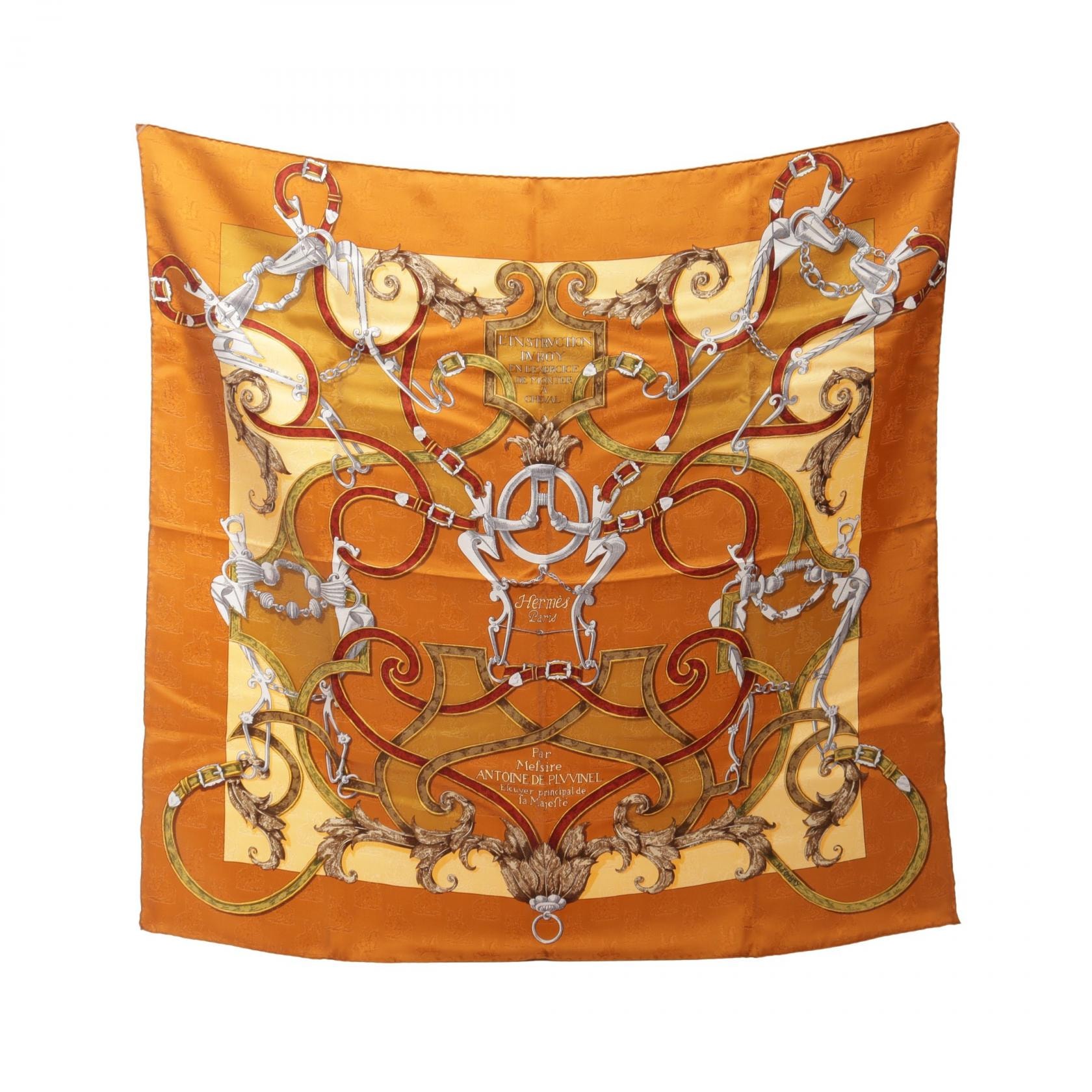 エルメス HERMES カレ90 L'Instruction du Roy スカーフ 衣料品 シルク シルク レディース ブラウン系 / アイボリー系 / マルチカラー 【中古】