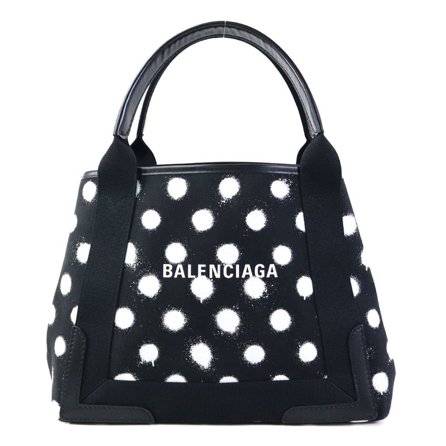 バレンシアガ BALENCIAGA ハンドバッグ ネイビーカバスS キャンバス/レザー ブラック レディース 339933【中古】 h32519i