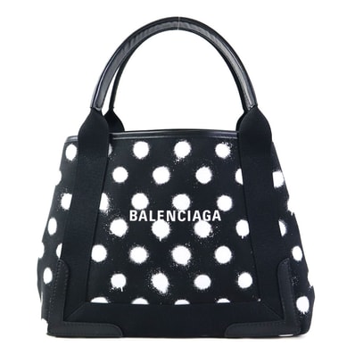 バレンシアガ BALENCIAGA ハンドバッグ ネイビーカバスS キャンバス/レザー ブラック レディース 339933【中古】 h32519i