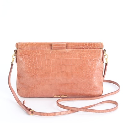 ■美品 ミュウミュウ クロコダイル エンボスショルダーバッグ レザー