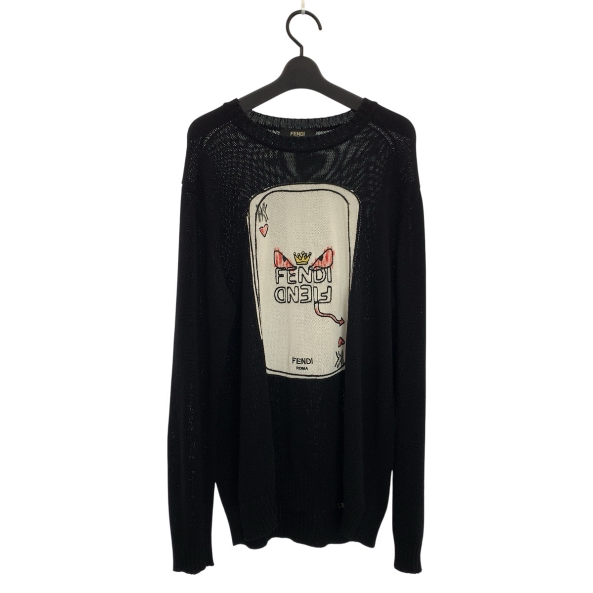 FENDI フェンディ バグズアイ トランプ ブラック 黒 コットン ニット セーター 602047 【中古】