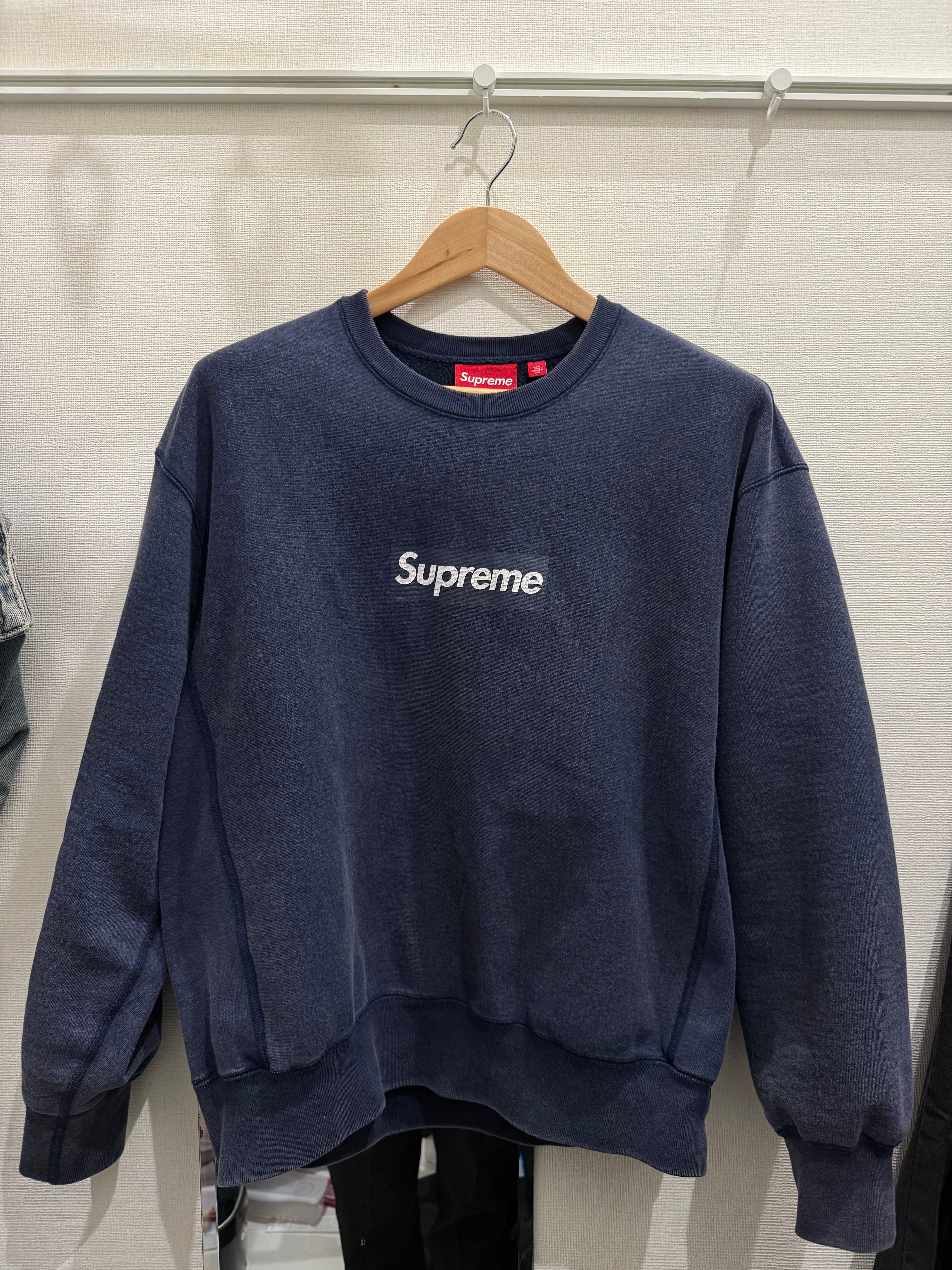 Supreme Washed Box Logo Crewneck "Navy"