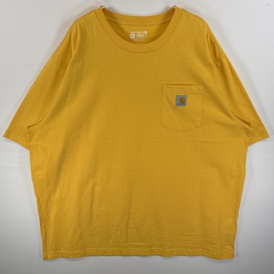古着 カーハート Carhartt 半袖Tシャツ ワンポイント ロゴ 胸ポケ 大きいサイズ 2XL イエロー 無地 メンズ