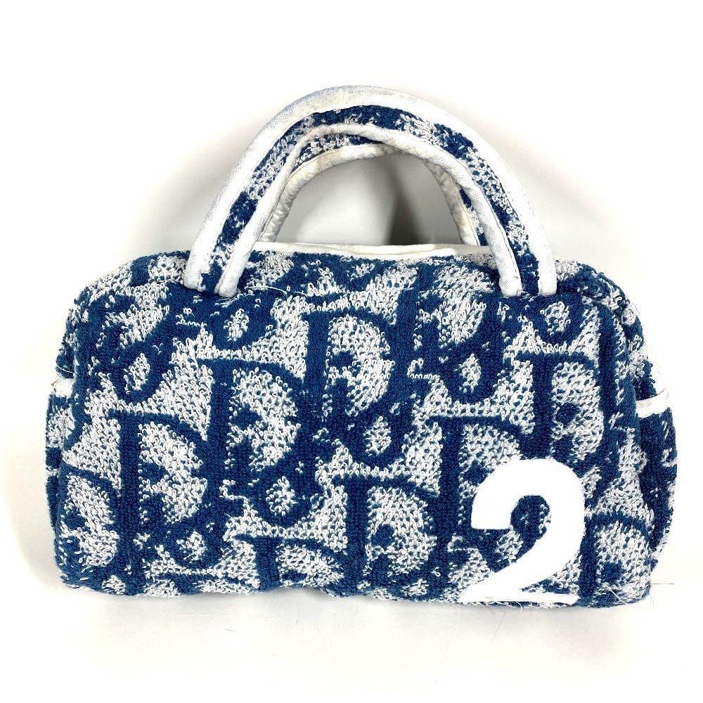 ディオール Dior トロッター ロゴ NO2 パイル ポーチ カバン メイクポーチ1 化粧ポーチ ハンドバッグ コットン ブルー