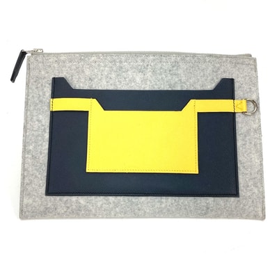 エルメス HERMES トゥードゥー29 ポーチ セカンドバッグ カバン クラッチバッグ フェルト D刻 グレー×イエロー 美品