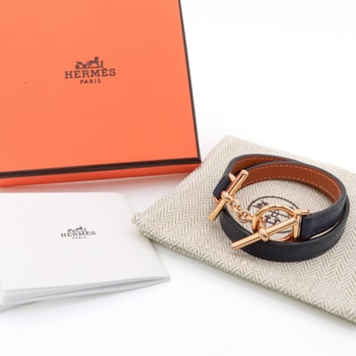 【極品】エルメス レザーブレスレット クロワジエール ドゥブルトゥール W T2