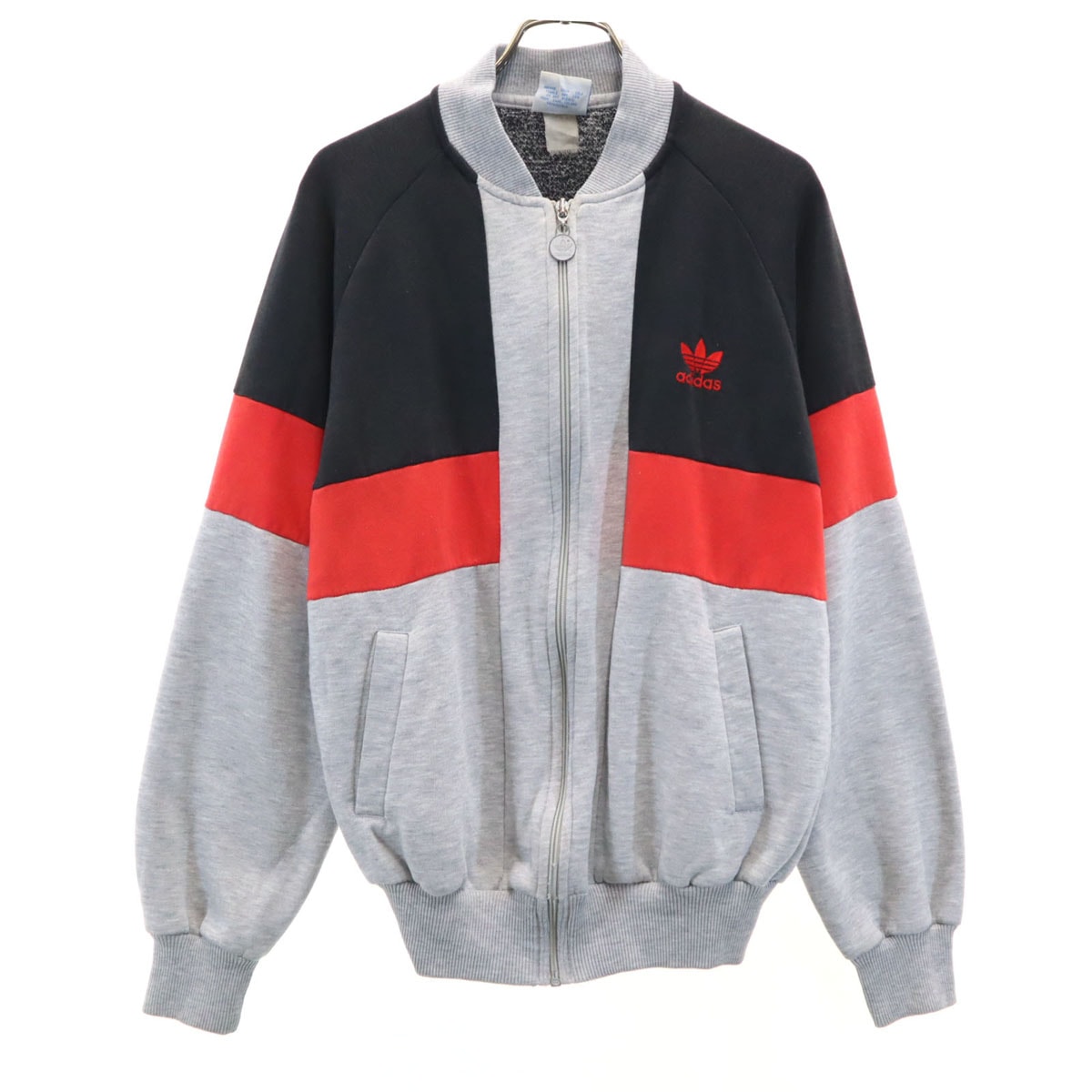 adidas アディダス 80s ヴィンテージ 台湾製 トレフォイルロゴ スウェット ジップジャケット M グレー