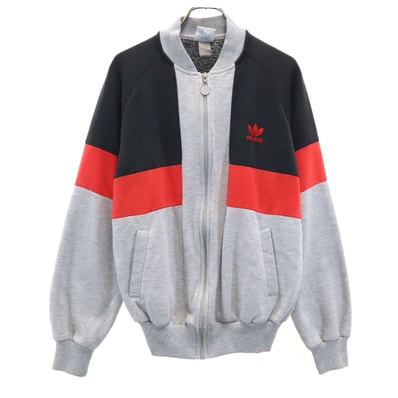 adidas アディダス 80s ヴィンテージ 台湾製 トレフォイルロゴ スウェット ジップジャケット M グレー