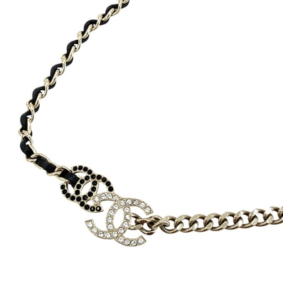 CHANEL シャネル ネックレス ココマーク ショートチェーン アクセサリー アジャスター付き GP レザー ラインストーン AB9278 レディース 約14.7g 2025年【中古品】