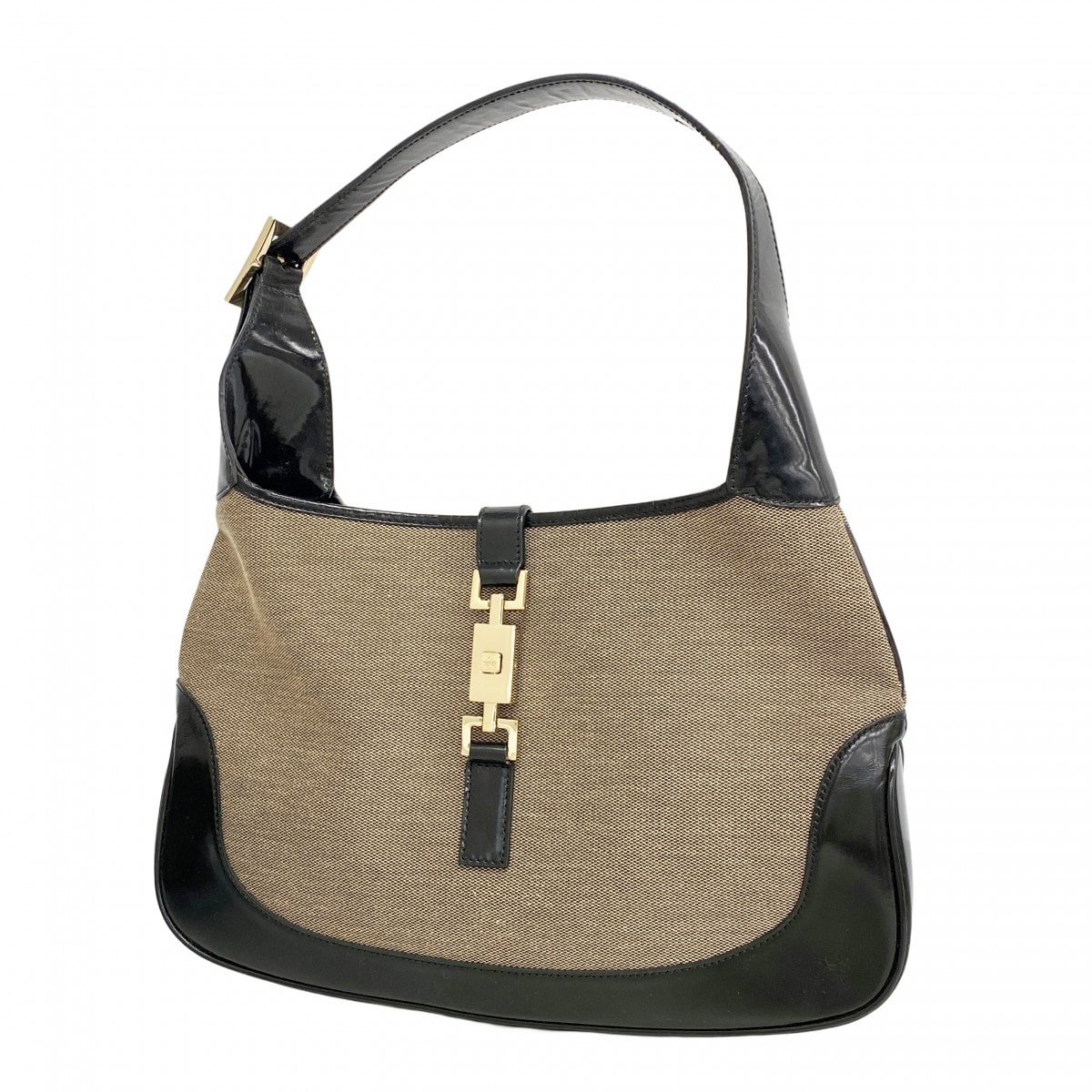 【6ce6238-k】グッチ ショルダーバッグ ジャッキー 001 3306 キャンバス ブラック シャンパンゴールド金具【中古】レディース