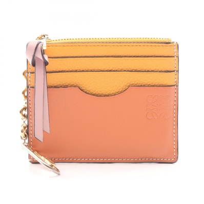 ロエベ LOEWE アナグラム スクエア コインカード ホルダー キーリング付き コインケース 財布 レザー レディース ブラウン系 / オレンジ系 / ピンク系 C821SQLX03 【中古】