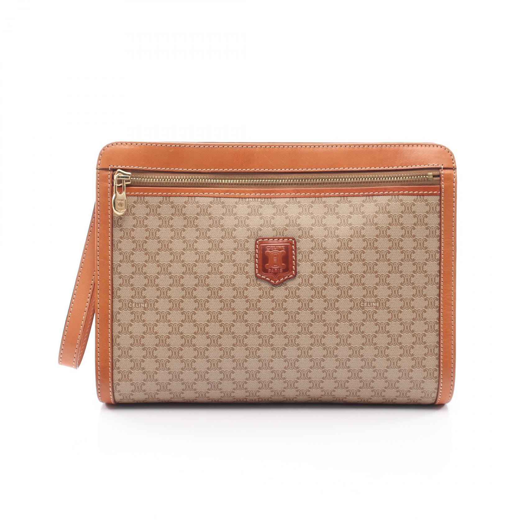 セリーヌ CELINE マカダム セカンドバッグ クラッチバッグ バッグ PVCコーティングキャンバス レザー メンズ ベージュ系 / ブラウン系 【中古】