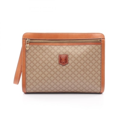 セリーヌ CELINE マカダム セカンドバッグ クラッチバッグ バッグ PVCコーティングキャンバス レザー メンズ ベージュ系 / ブラウン系 【中古】