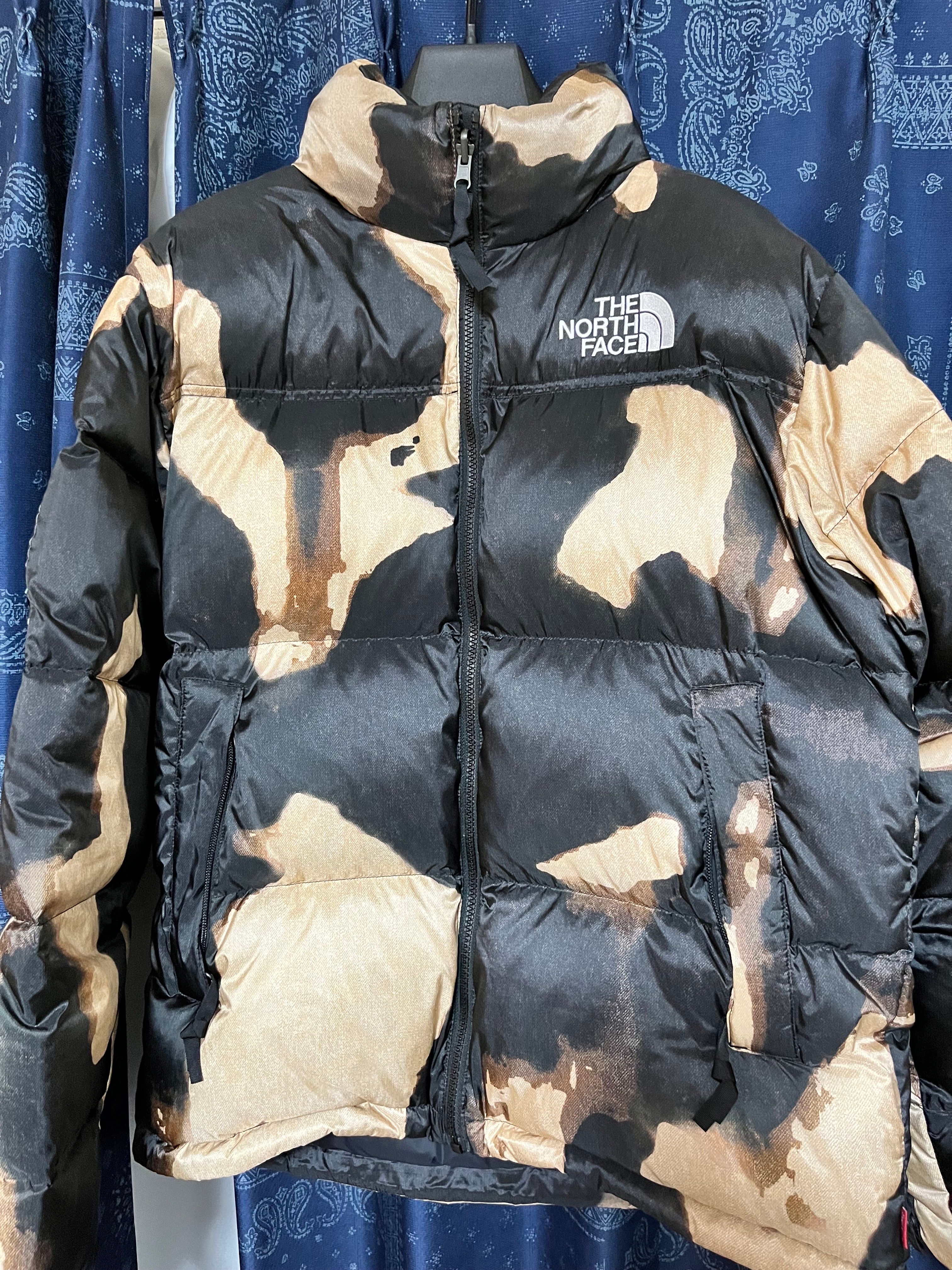 Supreme x The North Face Bleached Denim Print Nuptse Jacket "Black"