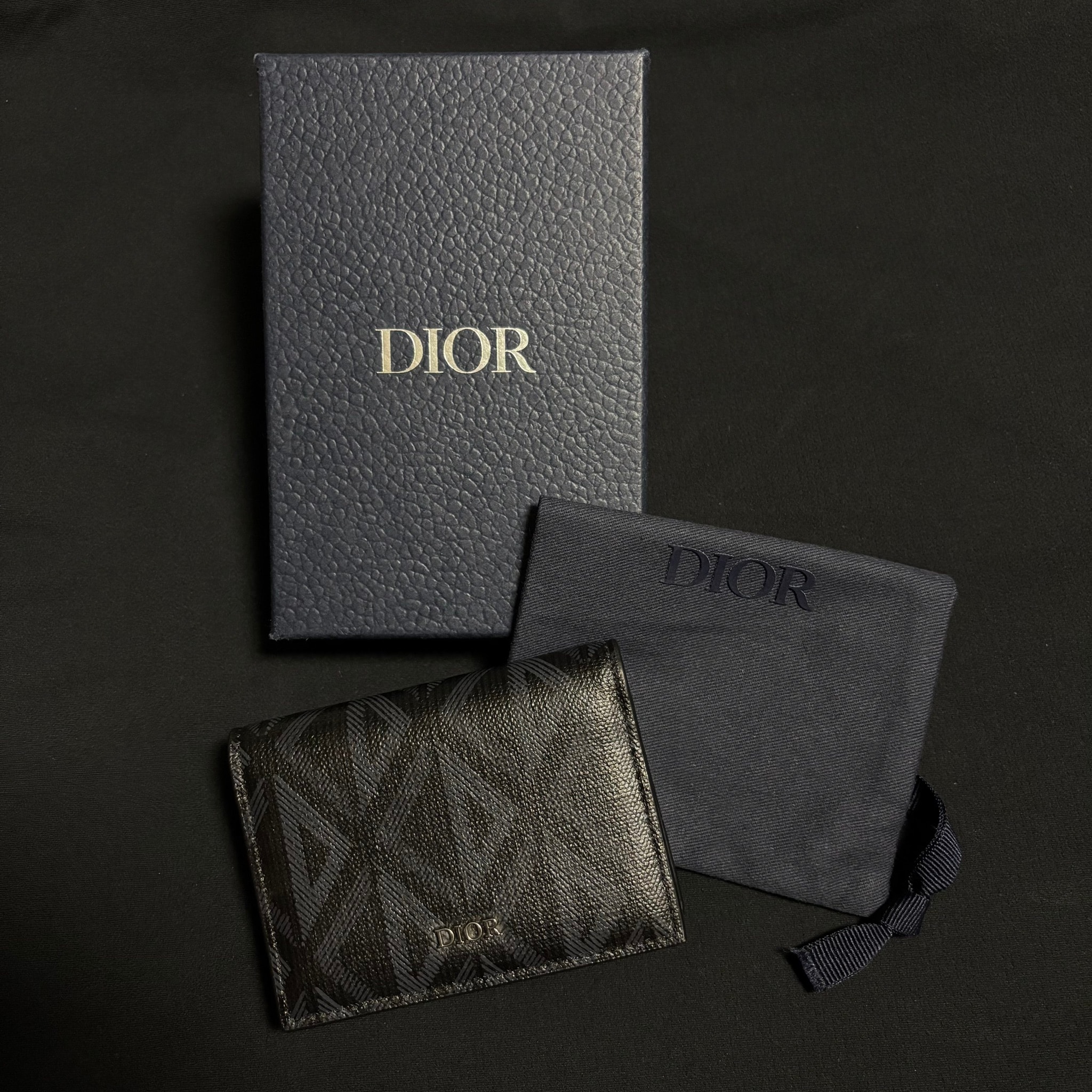 ディオールCDダイヤモンドPVC×レザーカードケースブラック