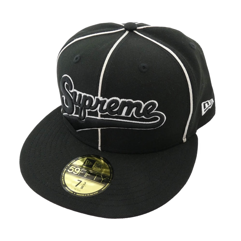 Supreme シュプリーム キャップ 25SS × New Era ニューエラ Piping Script Logo パイピング スクリプト ロゴ キャップ 帽子 ブラック系 58.7cm【極上美品】【中古】