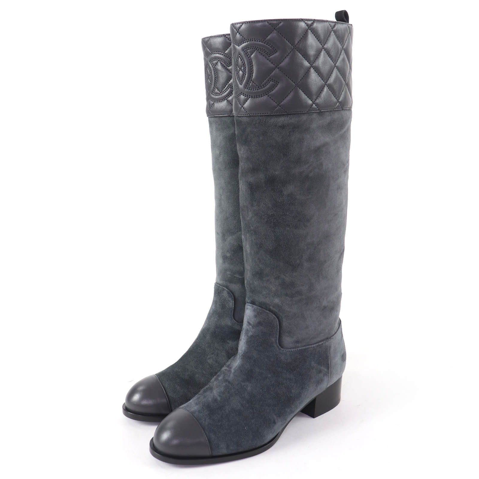 未使用品 シャネル ロングブーツ グレー レディース 36 23B G45201