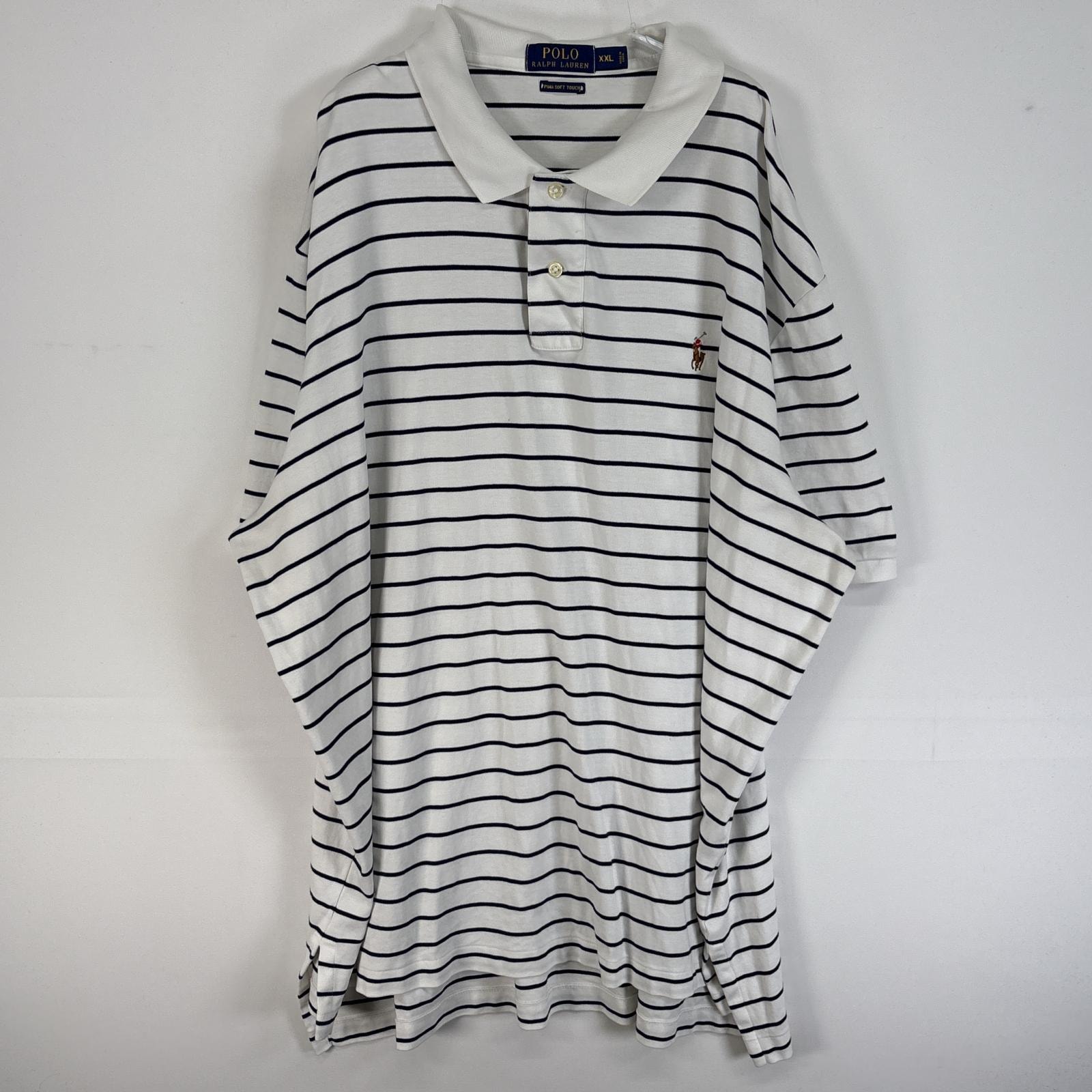 古着 ポロ・ラルフローレン POLO RALPH LAUREN 半袖 ポロシャツ ロゴ 刺繍 大きいサイズ 2ボタン 14041  ホワイト ボーダー メンズ