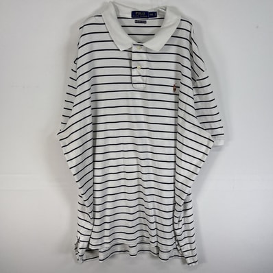 古着 ポロ・ラルフローレン POLO RALPH LAUREN 半袖 ポロシャツ ロゴ 刺繍 大きいサイズ 2ボタン 14041 ホワイト ボーダー メンズ