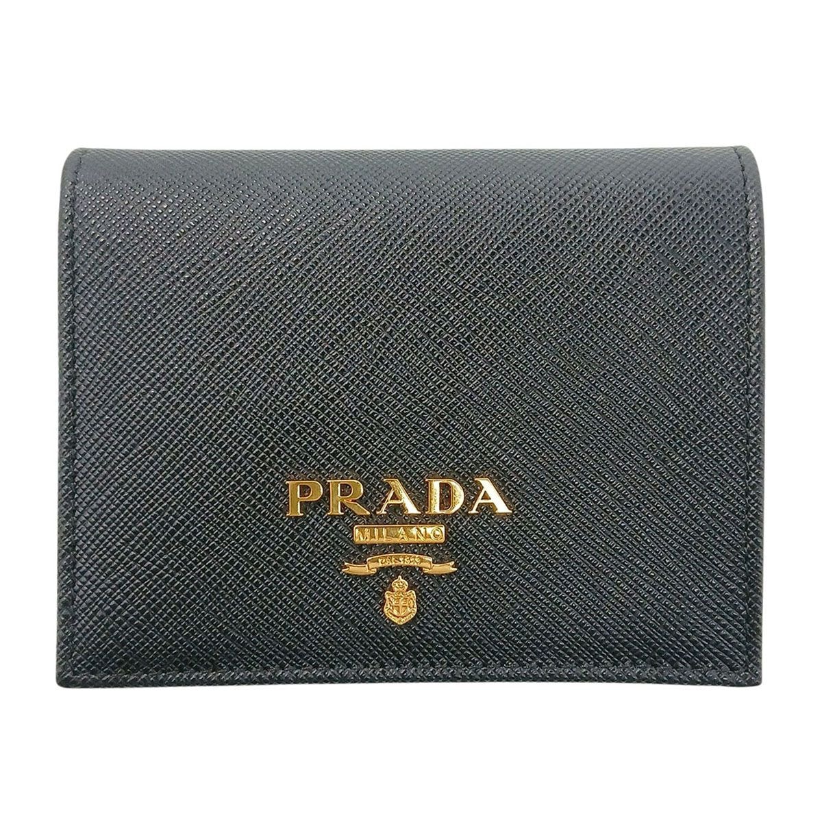 PRADA プラダ コンパクトウォレット 二つ折り財布 1MV204 レザー ブラック  レディース【中古】