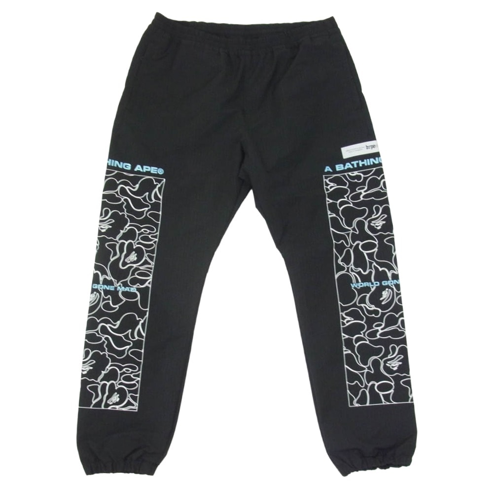 A BATHING APE アベイシングエイプ 001PTH801011M Rip Stop Track Pants サイドプリント リップストック トラックパンツ ブラック系 L【中古】