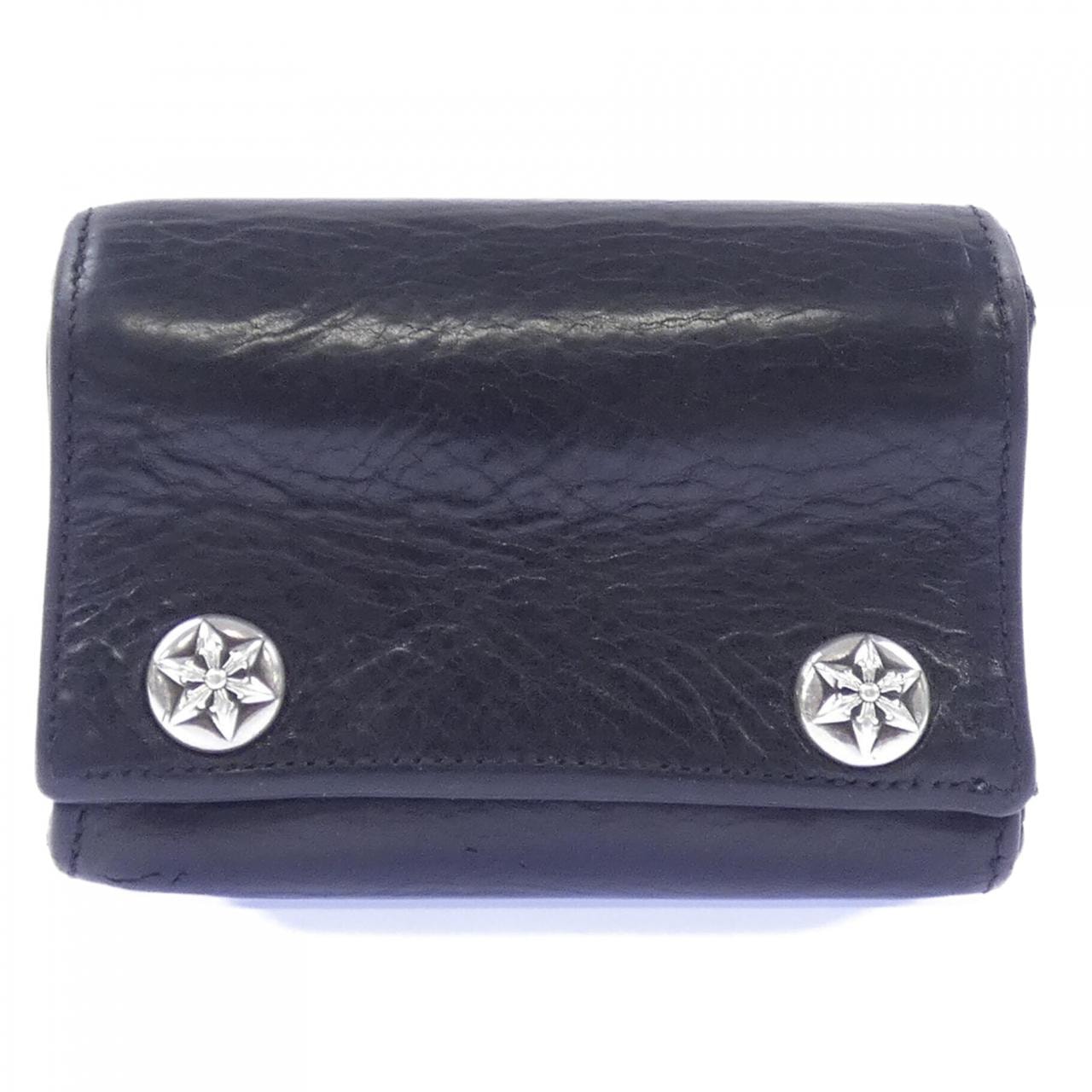 Chrome Hearts 3 Fold Star Button Leather Compact Wallet "Black"