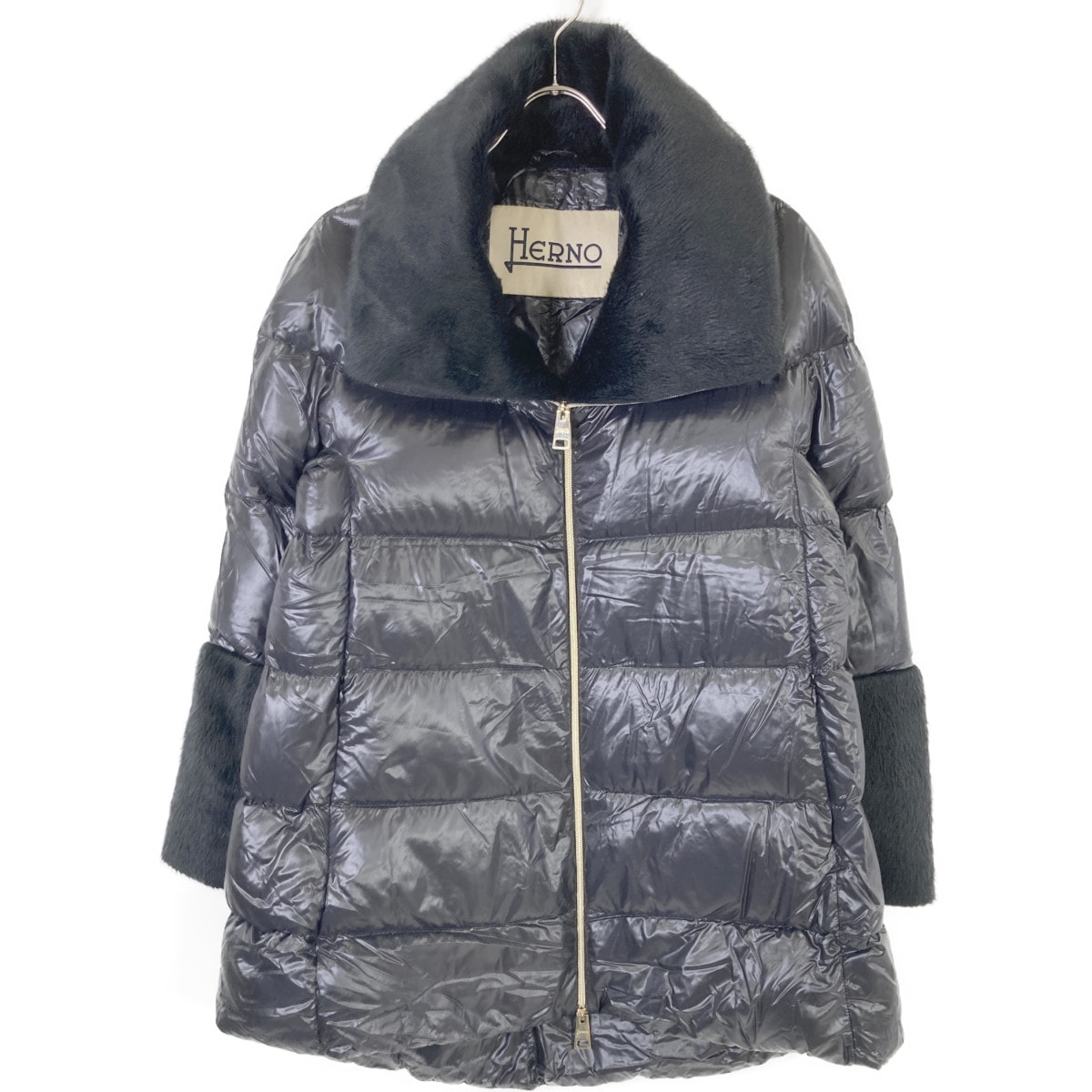 ヘルノ PI1132D ブラック エコファー ナイロン ダウンジャケット 42