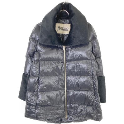 ヘルノ PI1132D ブラック エコファー ナイロン ダウンジャケット 42