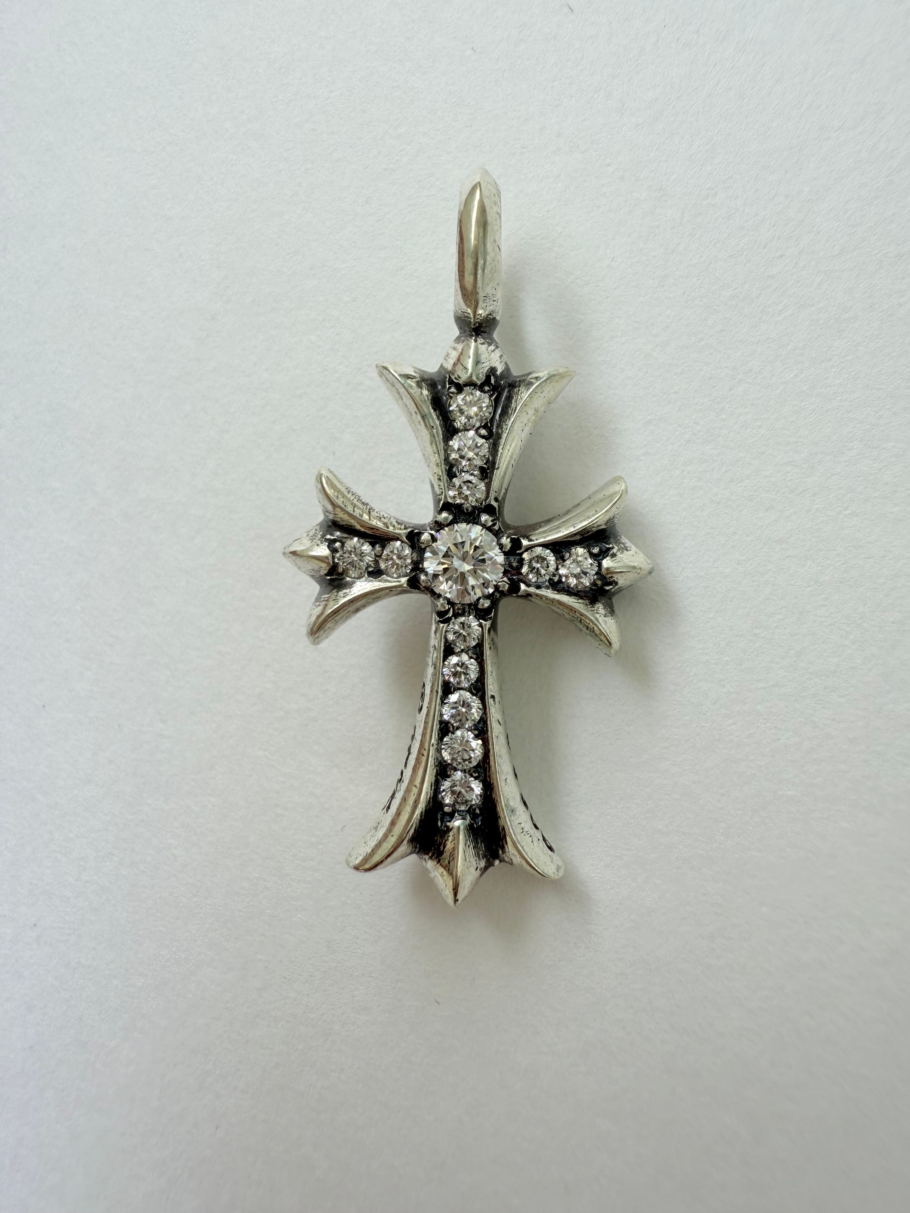 Chrome Hearts Tiny Fat Cross Pave Diamond Charm "Silver"