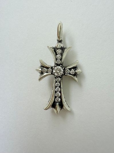 Chrome Hearts Tiny Fat Cross Pave Diamond Charm "Silver"