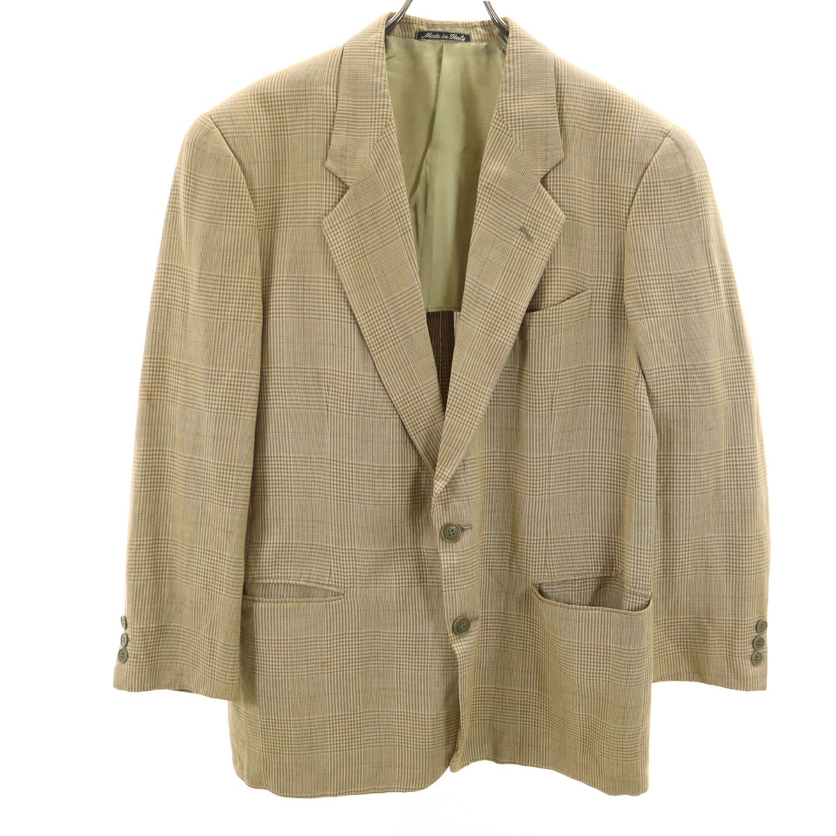 Emporio Armani エンポリオアルマーニ 90s イタリア製 リネンブレンド オールド チェック柄 テーラードジャケット 48 ベージュ