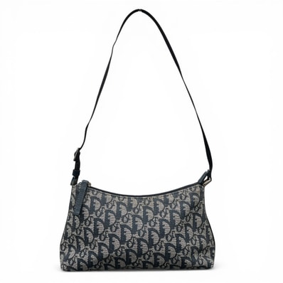 Christian Dior クリスチャンディオール トロッター ワンショルダーバッグ 2003年 キャンバス レザー ネイビー アイボリー セミショルダー ポーチ ハンドバッグ アイコン ディオール Bランク 鑑定済 中古 ディオールバッグ