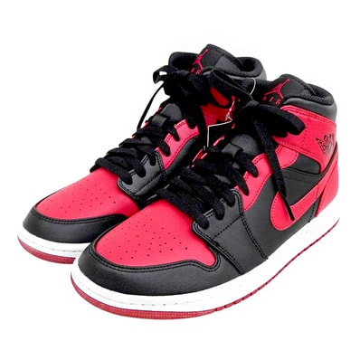 ナイキ 新品同様 AIR JORDAN 1 MID ブレッド スニーカー シューズ メンズ ブラック×レッド 26.5cm 554724-074 8.5(US)