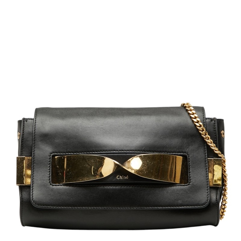 クロエ エル ELLE 斜め掛け チェーン ショルダーバッグ ブラック ゴールド レザー レディース Chloe 【中古】