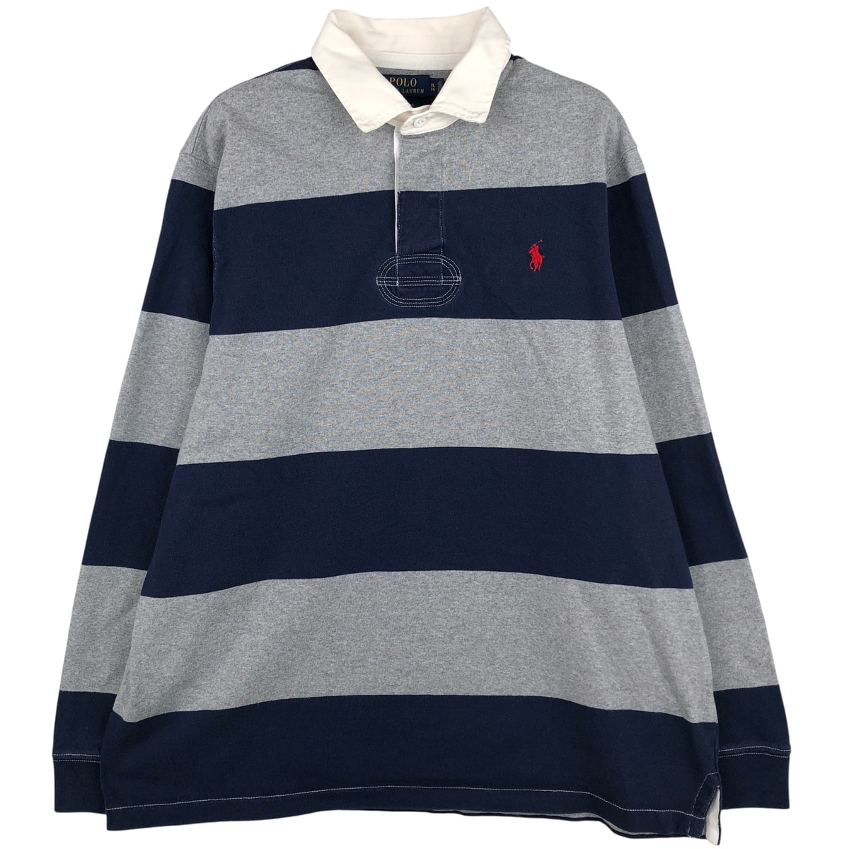 古着 ラルフローレン Ralph Lauren POLO RALPH LAUREN CUSTOM SLIM FIT ボーダー柄 長袖 ラガーシャツ メンズXL相当/eaa597690